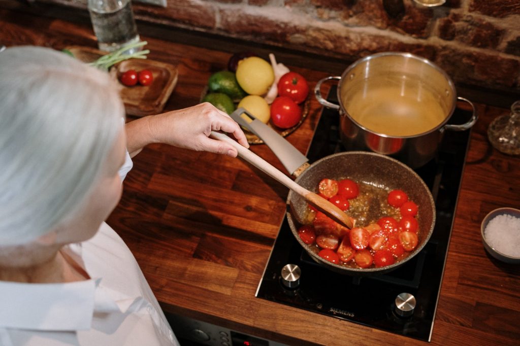 vegan grandmother cooking food
